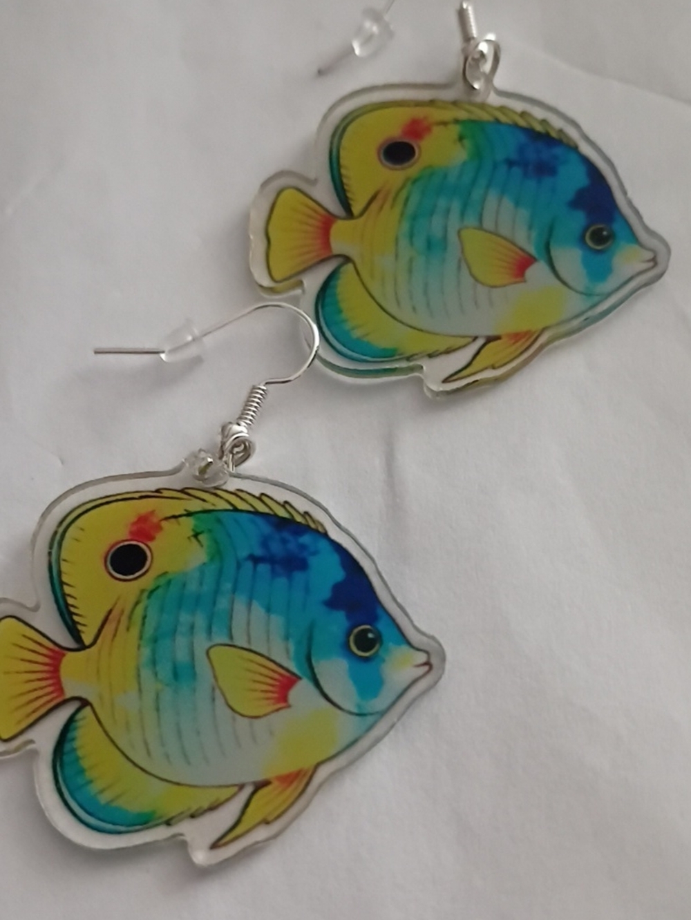 Tropical Fish Drop Earrings in Yellow & Blue